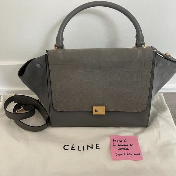 Celine grey croc embroidered trapeze medium bag - Picture 1 of 13